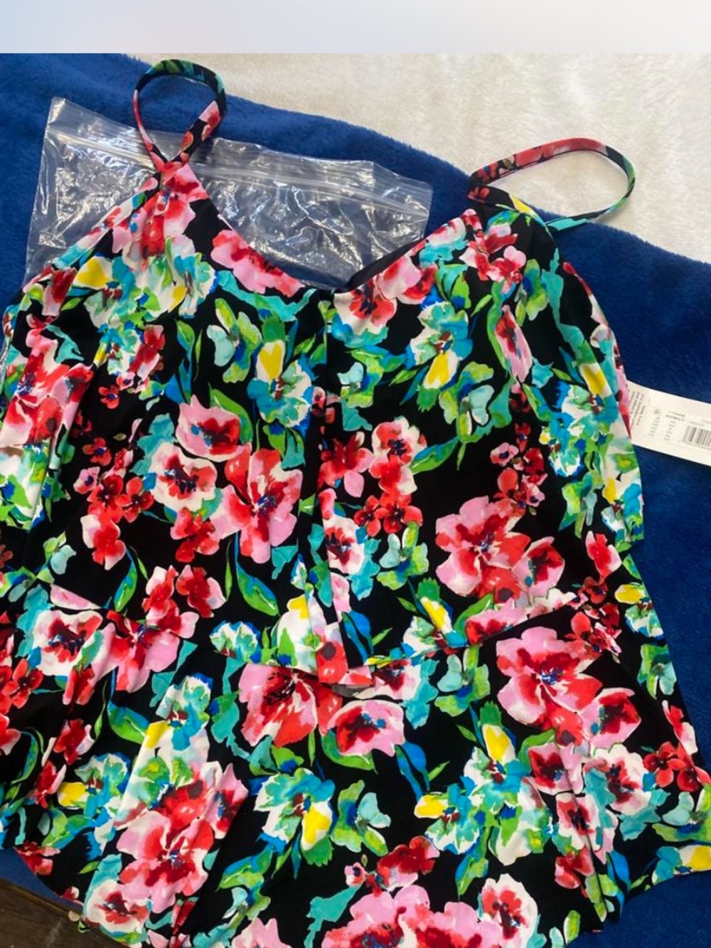 Women Floral Swim Cami in Black and Pink
